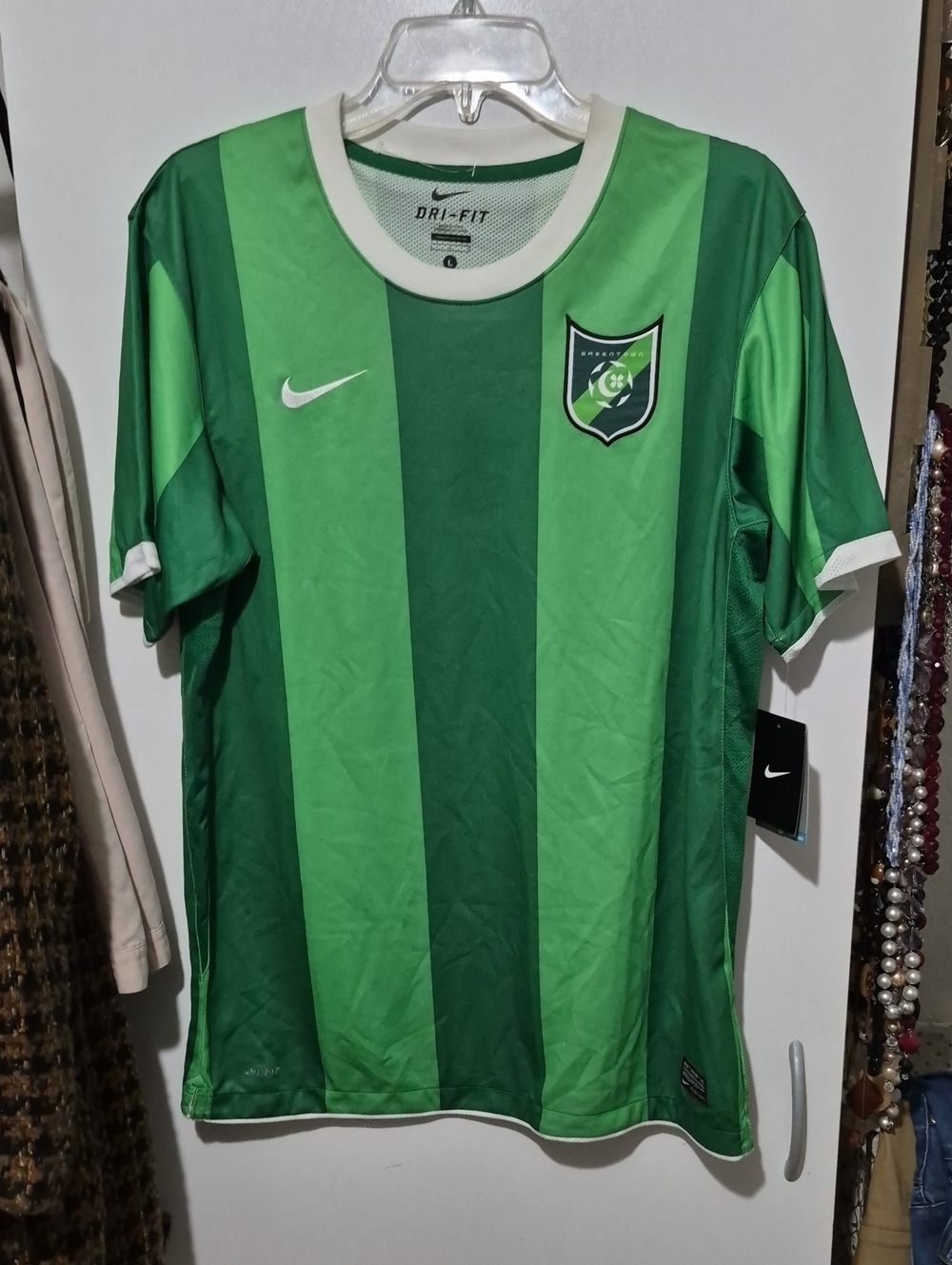 Nike Men's Greentown Striped Dri-FIT Soccer Jersey Sz L
